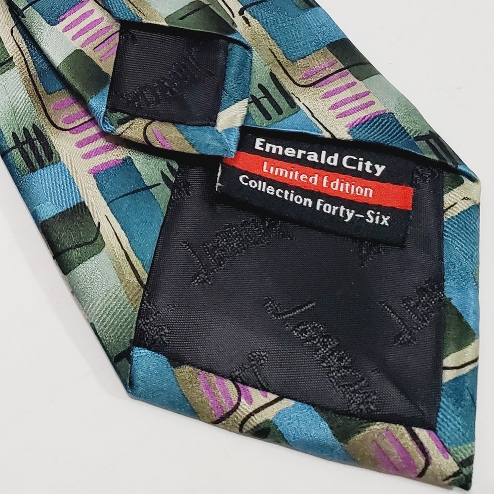J. Garcia Multicolor Abstract Men's Designer Silk Necktie Emerald City - Picture 3 of 5